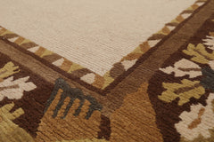 6x9 Beige, Brown, Sage Color Hand Knotted All-Over 100% Wool Transitional Oriental Rug