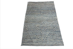 LoomBloom Blue 3'x5' Afghan Moroccan Modern Designer Hand Knotted Wool Oriental Area Rug