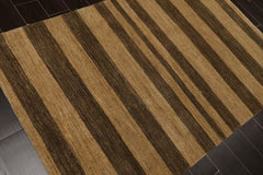 4x6 Gold, Brown, Color Hand Knotted Striped 100% Wool Modern Oriental Rug