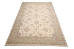 10x14 Ivory, Beige, Rust Color Hand Knotted Afghan Oushak Wool Traditional Oriental Rug