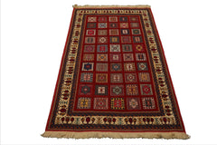 4x6 Rust, Ivory, Blue Color Hand Knotted Shiraz Wool Traditional Oriental Rug