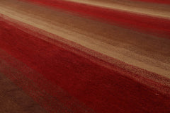9x12 Brown, Tan, Red Color Hand Knotted Striped 100% Wool Modern Oriental Rug