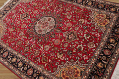 5x7 Red, Black, Ivory Color Hand Knotted Tabriz Wool & Silk Traditional Oriental Rug