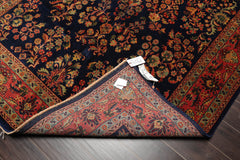 6x9 Navy, Antique Rose, Mint Color Hand Knotted All-Over 100% Wool Traditional Oriental Rug