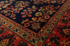6x9 Navy, Antique Rose, Mint Color Hand Knotted All-Over 100% Wool Traditional Oriental Rug
