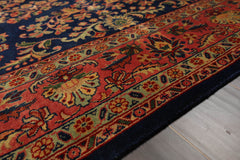 6x9 Navy, Antique Rose, Mint Color Hand Knotted All-Over 100% Wool Traditional Oriental Rug