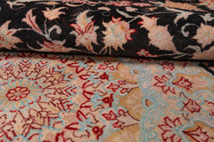 4x6 Charcoal, Peach, Aqua Color Hand Knotted Qum All Silk Silk Traditional Oriental Rug