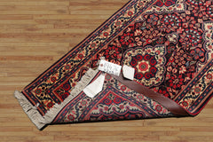 Runner Navy, Ivory, Red Color Hand Knotted Jozan Sarouk Wool Traditional Oriental Rug