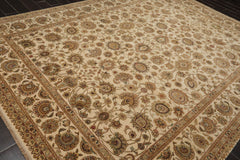 9x12 Beige, Tan, Green Color Hand Knotted All-Over 100% Wool Traditional Oriental Rug