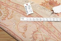 Round Ivory, Rose, Beige Color Hand Knotted Tabriz Round Wool & Silk Traditional Oriental Rug