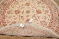 Round Ivory, Rose, Beige Color Hand Knotted Tabriz Round Wool & Silk Traditional Oriental Rug
