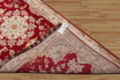 Runner Red, Ivory, Rose Color Hand Knotted Tabriz Wool & Silk Traditional Oriental Rug