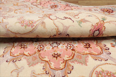 3x5 Ivory, Rose, Taupe Color Hand Knotted Tabriz Wool & Silk Traditional Oriental Rug