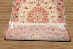 3x5 Ivory, Rose, Taupe Color Hand Knotted Tabriz Wool & Silk Traditional Oriental Rug