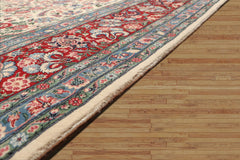 9x12 Ivory, Red, Blue Color Hand Knotted Floral 100% Wool Traditional Oriental Rug