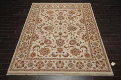 8x10 Ivory, Rust, Aqua Color Hand Knotted All-Over 100% Wool Traditional Oriental Rug