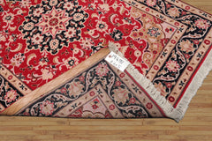 3x5 Red, Black, Tan Color Hand Knotted Tabriz Wool & Silk Traditional Oriental Rug
