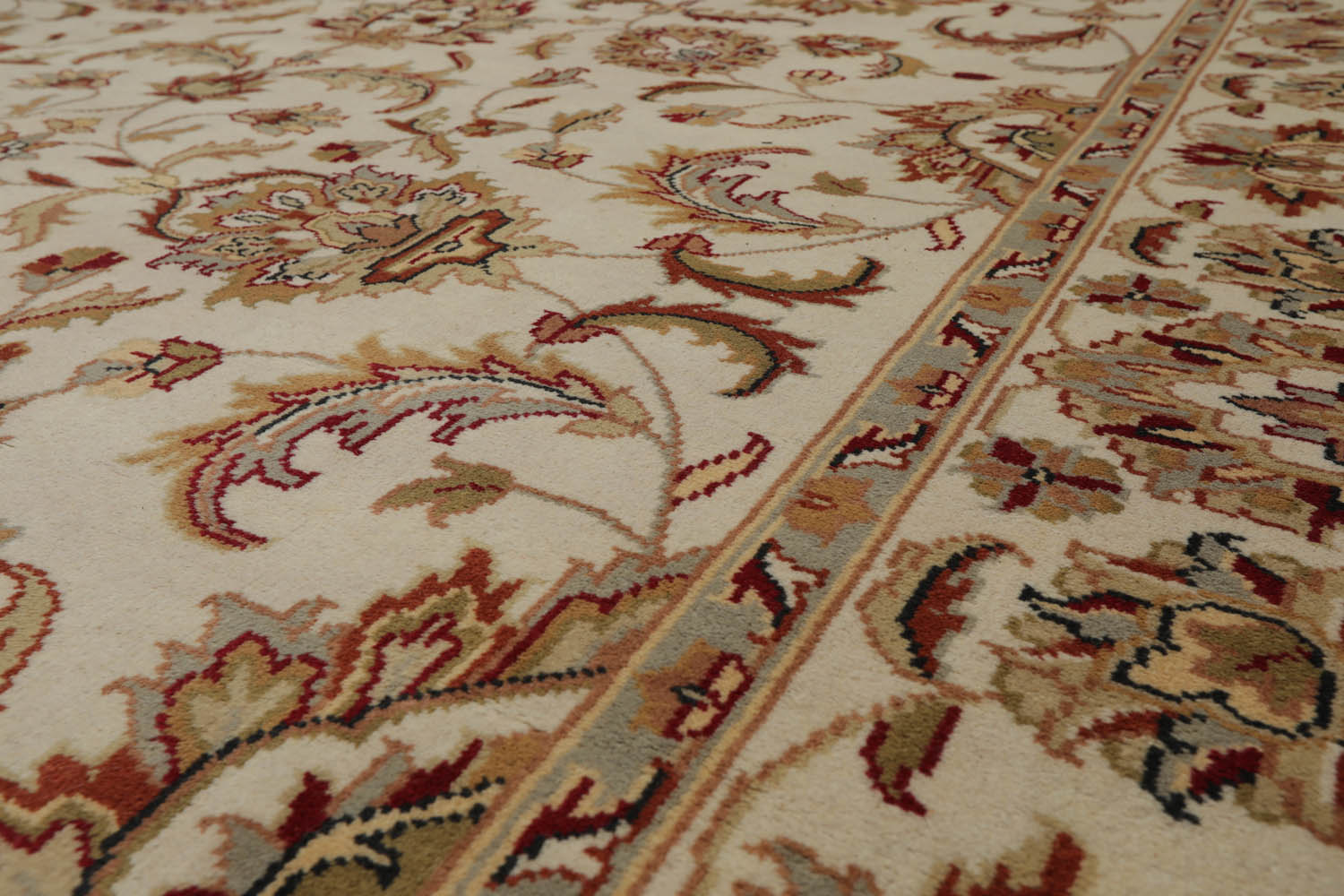 8x10 Ivory, Rust, Aqua Color Hand Knotted All-Over 100% Wool Traditional Oriental Rug