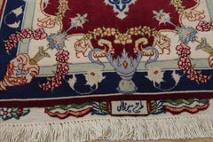 2x3 Mauve, Navy, Ivory Color Hand Knotted Tabriz Wool & Silk Traditional Oriental Rug