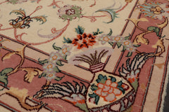 2x4 Ivory, Peach, Gold Color Hand Knotted Tabriz Wool & Silk Traditional Oriental Rug