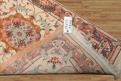 2x4 Ivory, Peach, Gold Color Hand Knotted Tabriz Wool & Silk Traditional Oriental Rug