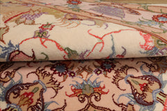 3x5 Ivory, Peach, Aubergine Color Hand Knotted Tabriz Wool & Silk Traditional Oriental Rug