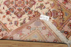 3x5 Ivory, Peach, Aubergine Color Hand Knotted Tabriz Wool & Silk Traditional Oriental Rug