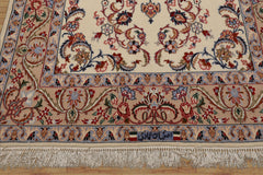 3x5 Ivory, Peach, Blue Color Hand Knotted Isfahan Wool & Silk Traditional Oriental Rug