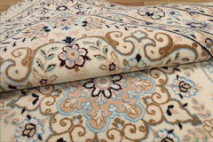 3x5 Ivory, Blue, Peach Color Hand Knotted Nain Wool & Silk Traditional Oriental Rug