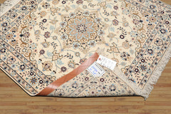 3x5 Ivory, Blue, Peach Color Hand Knotted Nain Wool & Silk Traditional Oriental Rug