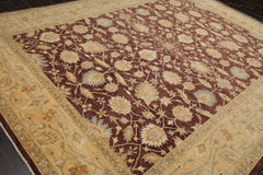 9x12 Brown, Caramel, Blue Color Hand Knotted All-Over 100% Wool Traditional Oriental Rug