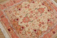 3x4 Ivory, rose, Gray Color Hand Knotted Tabriz Wool & Silk Traditional Oriental Rug