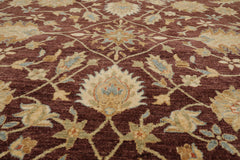 9x12 Brown, Caramel, Blue Color Hand Knotted All-Over 100% Wool Traditional Oriental Rug