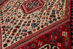 2x4 Ivory, Red, Charcoal Color Hand Knotted Abadeh Wool Traditional Oriental Rug