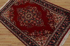 3x5 Red, Navy, Ivory Color Hand Knotted Tabriz Wool Traditional Oriental Rug