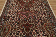 Runner Ivory, Brown, Pink Color Hand Knotted Tabriz Wool & Silk Traditional Oriental Rug