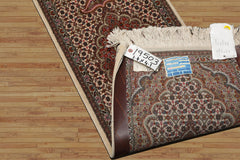 Runner Ivory, Brown, Pink Color Hand Knotted Tabriz Wool & Silk Traditional Oriental Rug