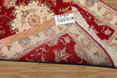 2x3 Red, Ivory, Aqua Color Hand Knotted Tabriz Wool & Silk Traditional Oriental Rug