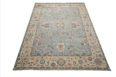 9x12 Blue, Tan, Rust Color Hand Knotted Khyber Wool Traditional Oriental Rug