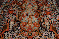 3x5 Black, Orange, Cream Color Hand Knotted Qum All Silk Silk Traditional Oriental Rug