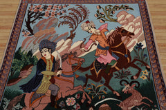 3x4 Green, Blue, Rose Color Hand Knotted Isfahan Wool & Silk Traditional Oriental Rug