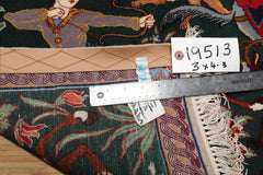 3x4 Green, Blue, Rose Color Hand Knotted Isfahan Wool & Silk Traditional Oriental Rug