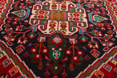 Square Navy, Red, Green Color Hand Knotted Abadeh Wool Traditional Oriental Rug