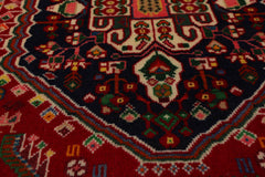 Square Navy, Red, Green Color Hand Knotted Abadeh Wool Traditional Oriental Rug