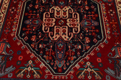 Square Navy, Red, Ivory Color Hand Knotted Abadeh Wool Traditional Oriental Rug