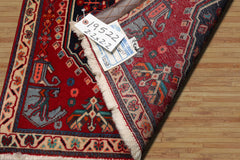 Square Navy, Red, Ivory Color Hand Knotted Abadeh Wool Traditional Oriental Rug