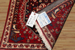 Square Red, Navy, Coal Color Hand Knotted Abadeh Wool Traditional Oriental Rug
