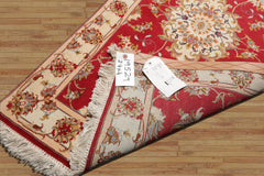 2x4 Rose, Ivory, Green Color Hand Knotted Tabriz Wool & Silk Traditional Oriental Rug