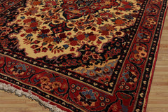 3x5 Ivory, Rust, Navy Color Hand Knotted Sarouk Wool Traditional Oriental Rug