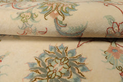 Round Ivory, Mint, Aqua Color Hand Knotted Tabriz Round Wool & Silk Traditional Oriental Rug